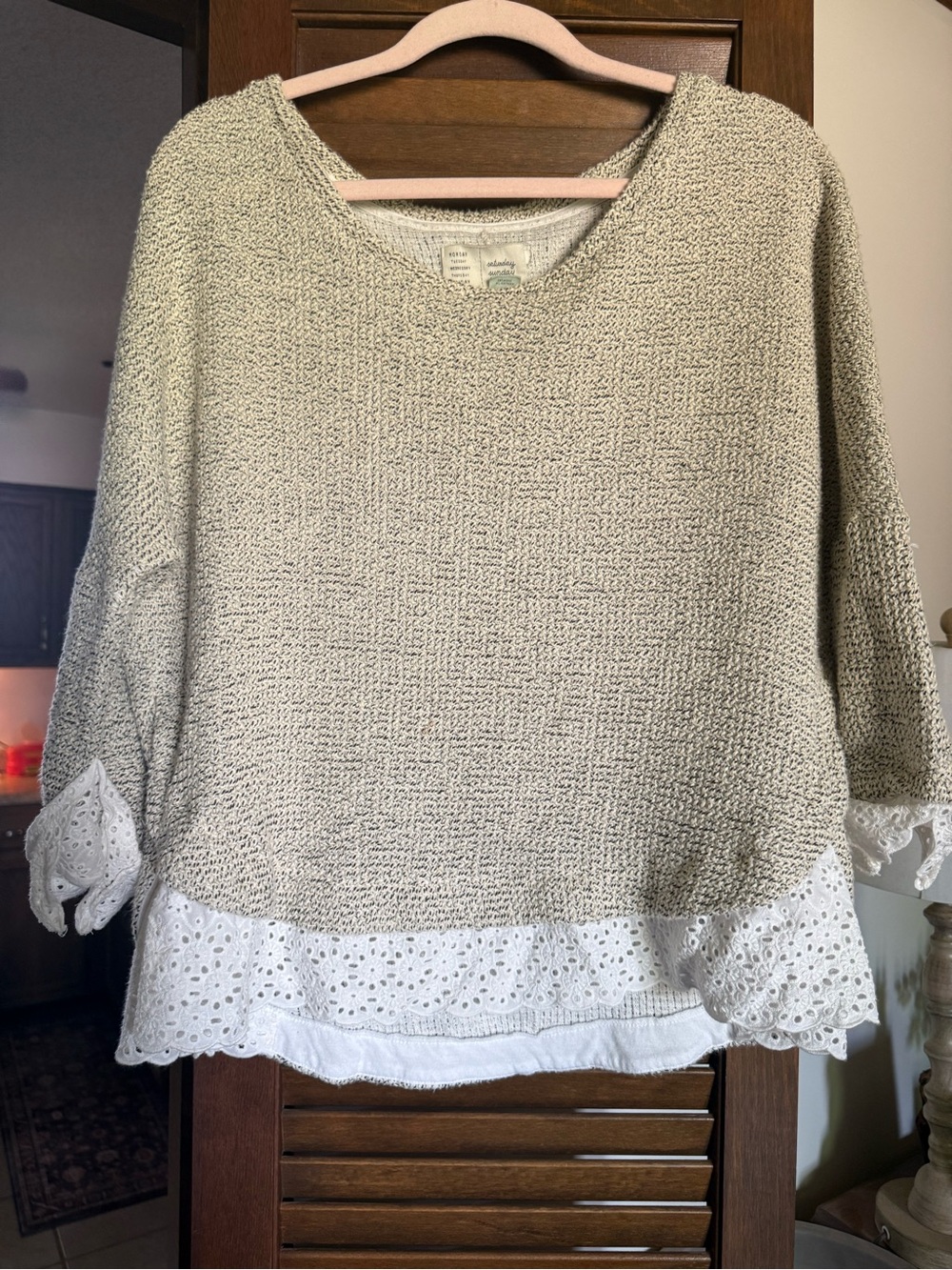 Anthropologie Saturday Sunday mixed textile sweater w/eyelet detail size L